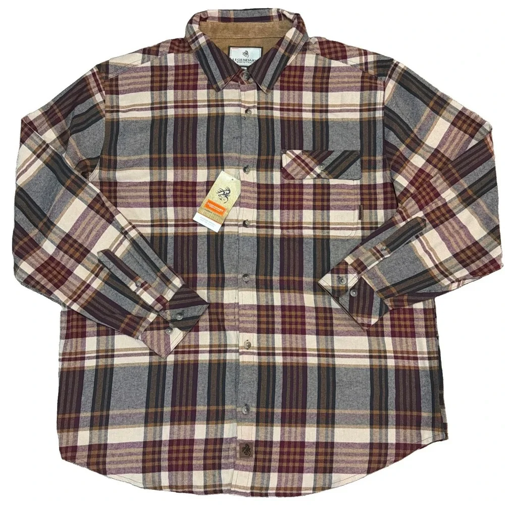 NWT Legendary Whitetails Men's Buck Camp Cedarwood Plaid Flannel Shirt Sz XL